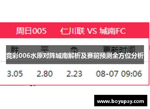 竞彩006水原对阵城南解析及赛前预测全方位分析